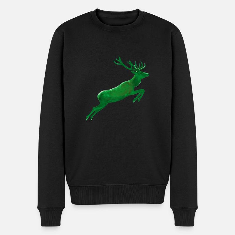 Hirsch springt ins Grüne - Männer Premium Bio Pullover - Schwarz