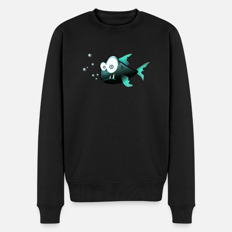 Fisch mit Zähnen Comic Hai - Männer Premium Bio Pullover - Schwarz