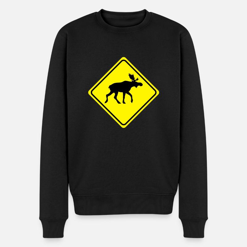 Warnung - Elch - 2 Farb Vektor - Männer Premium Bio Pullover - Schwarz