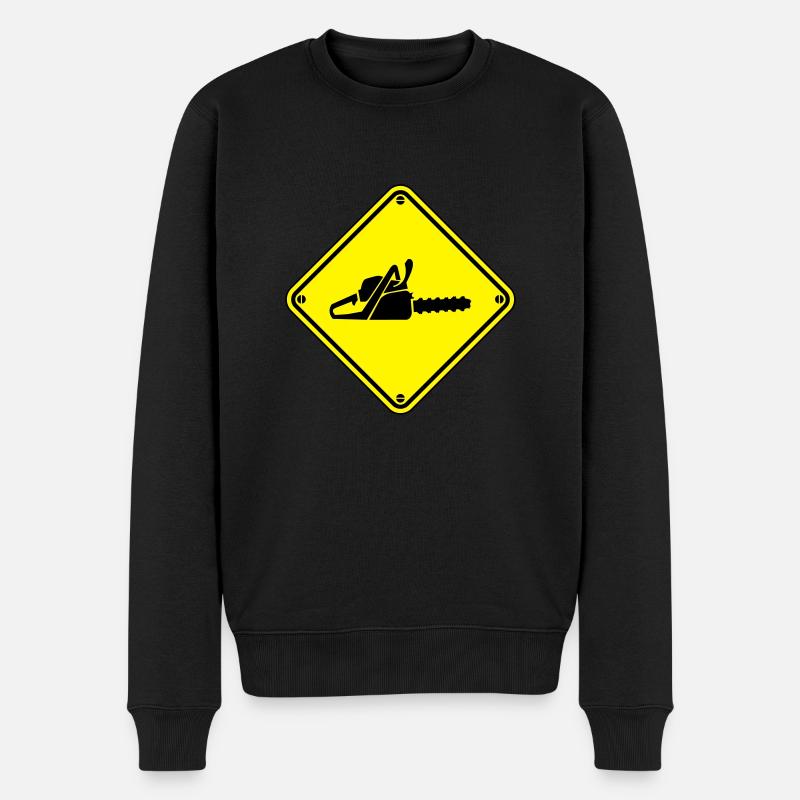 Warning Kettensäge - Männer Premium Bio Pullover - Schwarz