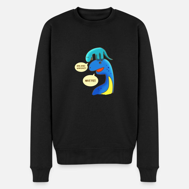 Atheist Dad Does God Exist? Not yet Dinosaurier - Männer Premium Bio Pullover - Schwarz