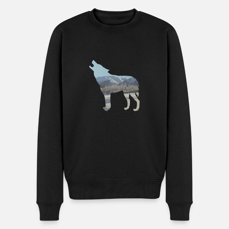 Wolf Winter Gebirge Schnee Natur Geschenkidee Cool - Männer Premium Bio Pullover - Schwarz