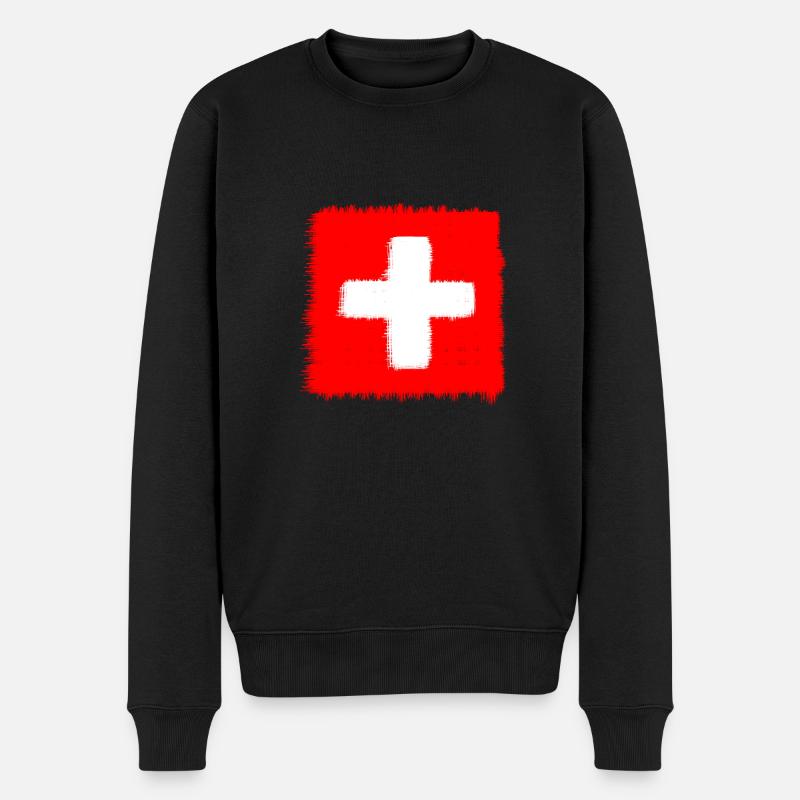 Schwiiz Flagge - Männer Premium Bio Pullover - Schwarz