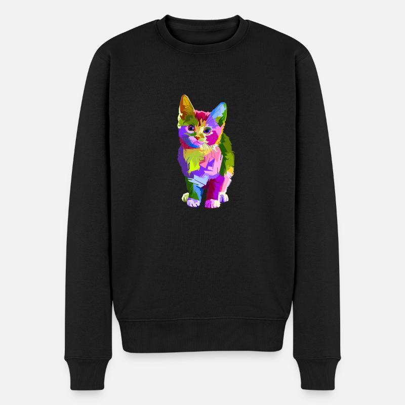 Bunte Katze - Männer Premium Bio Pullover - Schwarz