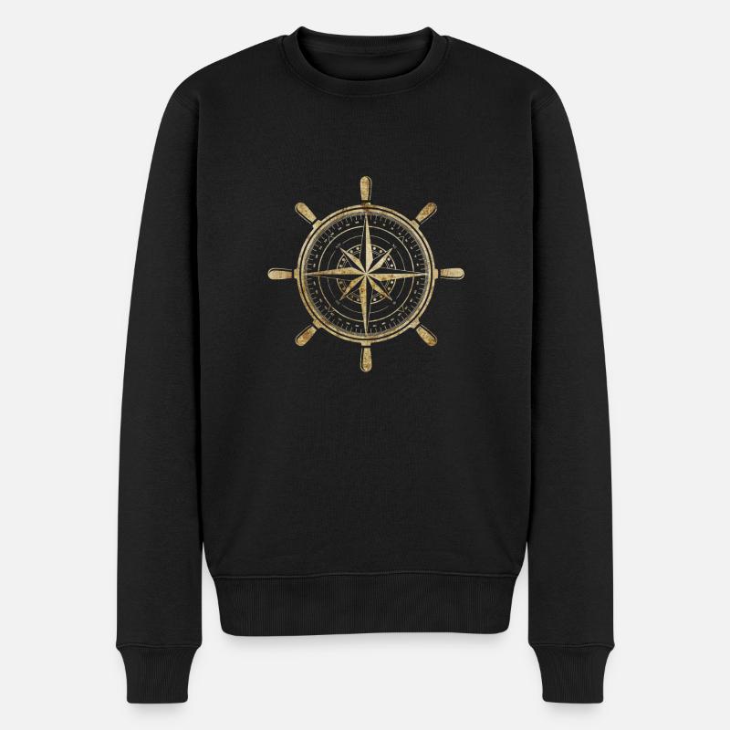 Kompass in Gold - Männer Premium Bio Pullover - Schwarz