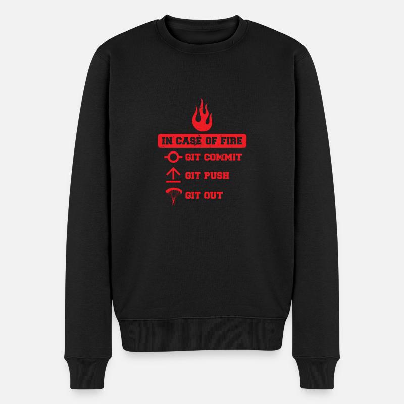 In case of fire: git commit, git push, git out - Männer Premium Bio Pullover - Schwarz