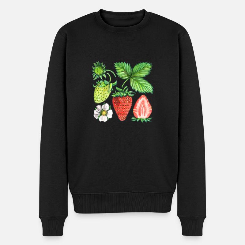 Erdbeeren - Männer Premium Bio Pullover - Schwarz