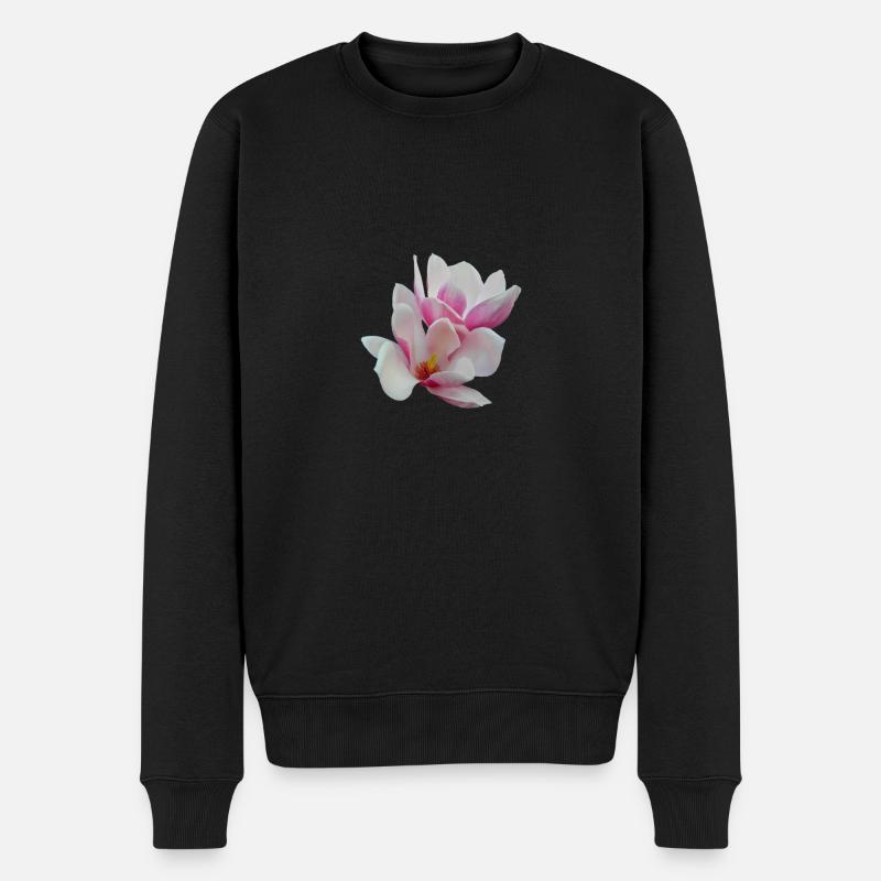 Rosa Magnolie - Männer Premium Bio Pullover - Schwarz