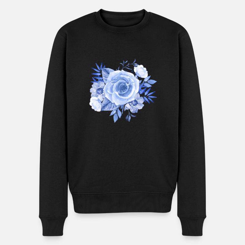 Blaue Rose - Männer Premium Bio Pullover - Schwarz