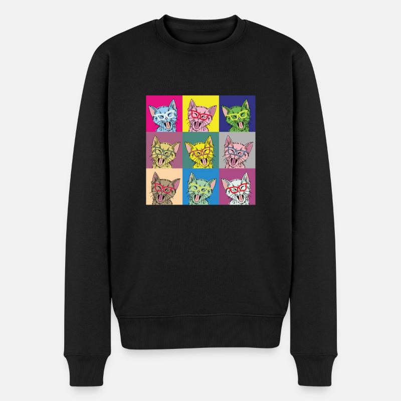 Katzen Pop Art - Männer Premium Bio Pullover - Schwarz