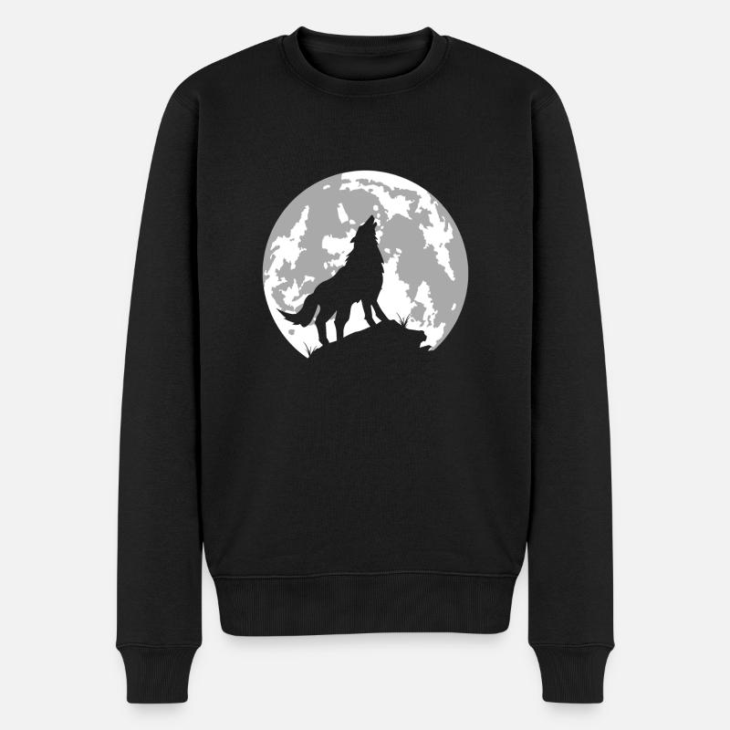 wolf vollmond - Männer Premium Bio Pullover - Schwarz