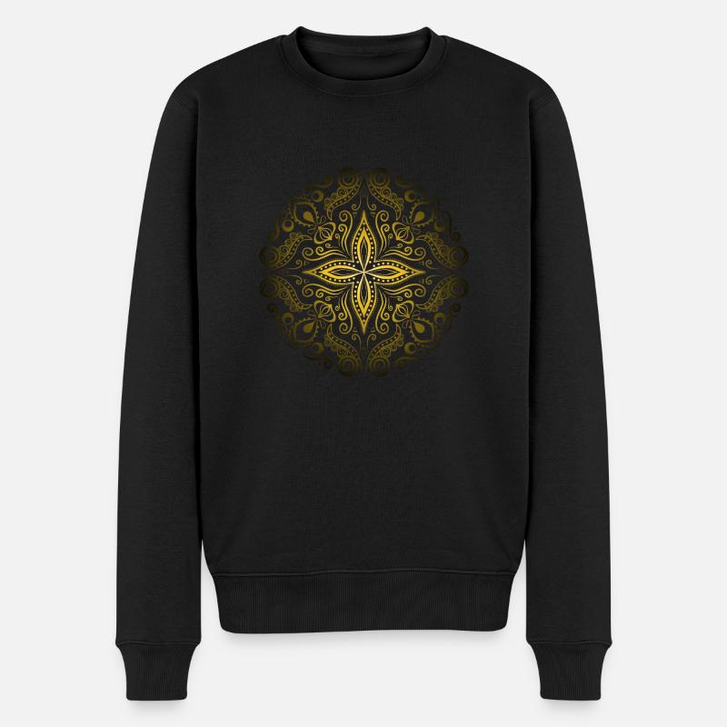 Mandala Gold Luxus Yoga Meditation Geschenk - Männer Premium Bio Pullover - Schwarz