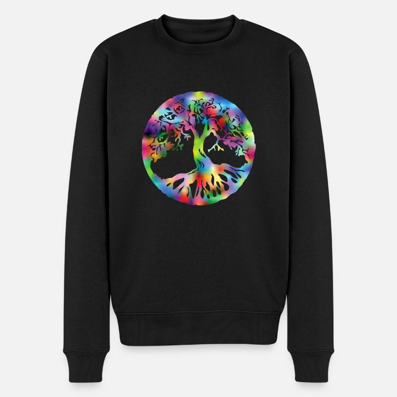 Lebensbaum bunt - Männer Premium Bio Pullover - Schwarz