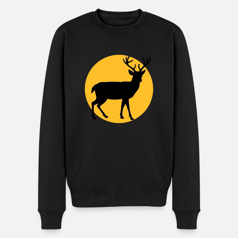 Hirsch mit Mond und Sonnenuntergang - Männer Premium Bio Pullover - Schwarz
