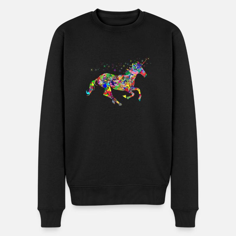EINHORN Bunt - Männer Premium Bio Pullover - Schwarz