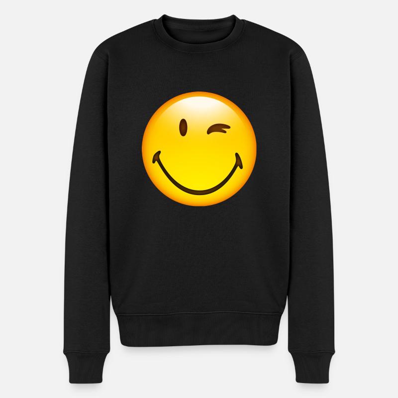 Smiley Glossy Happy Blink - Männer Premium Bio Pullover - Schwarz