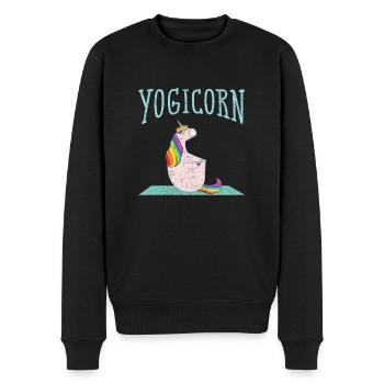 Yogicorn | Cool Yoga Unicorn On Mat - Pull Premium bio Homme - noir - Devant - Nico (187cm)