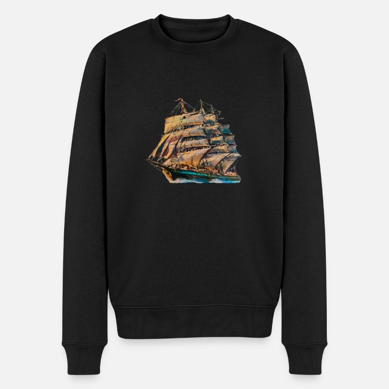 Segelschiff - Männer Premium Bio Pullover - Schwarz