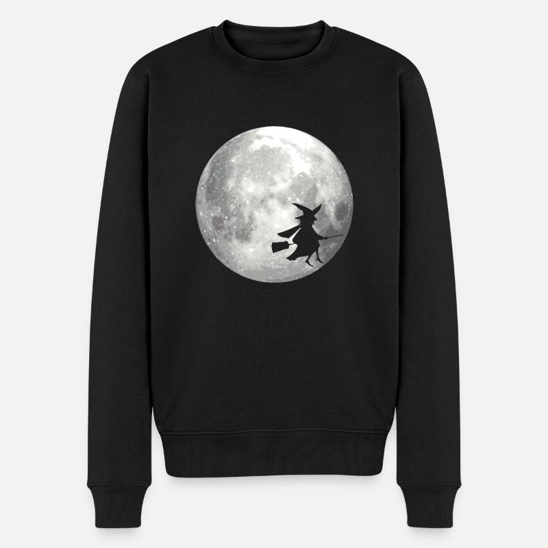 Vollmond mit Hexe - Männer Premium Bio Pullover - Schwarz
