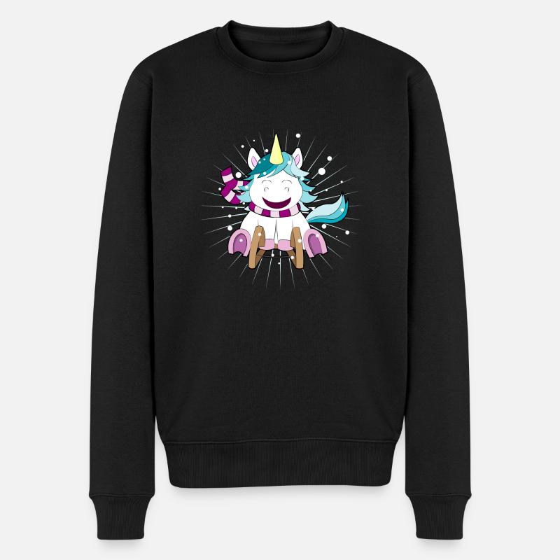 Einhorn auf Schlitten Weihnachten - Männer Premium Bio Pullover - Schwarz