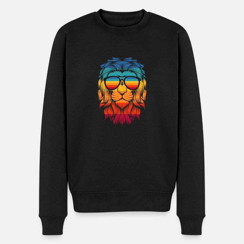 Löwe mit Brille - Männer Premium Bio Pullover - Schwarz
