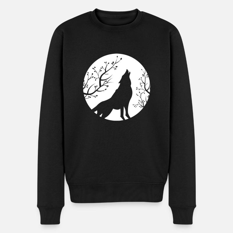 Wolf Design Wölfe Vollmond Geister der Wildnis - Männer Premium Bio Pullover - Schwarz