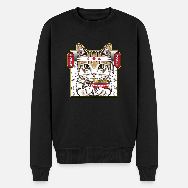 Chat manger nouilles japonaises ramen - Pull Premium bio Homme - noir
