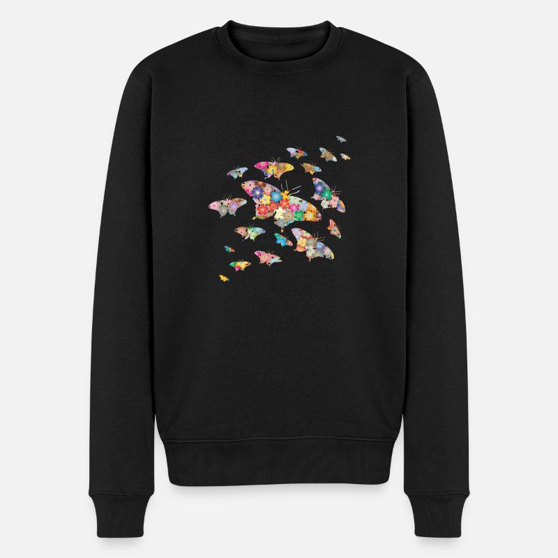 Double Exposure Printemps Papillons Fleurs - Pull Premium bio Homme - noir