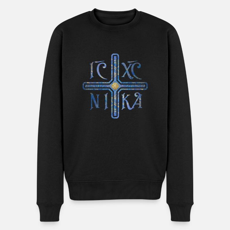 IC XC NIKA - Croix, marbre, bleu, symbole de l’âme - Pull Premium bio Homme - noir