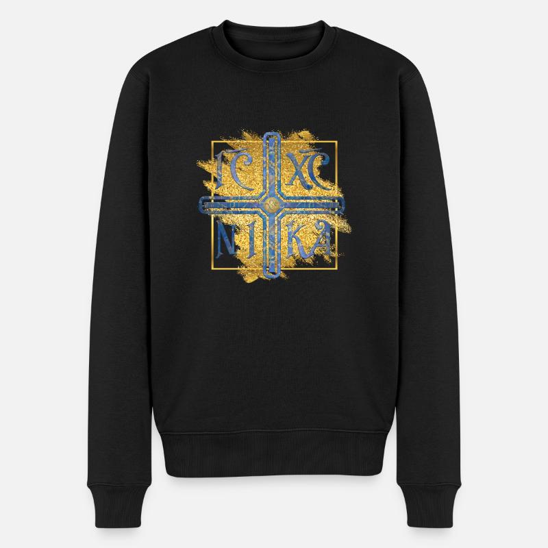 IC XC NIKA - Kreuz Blau Gold Ιησούς Χριστός Νικά - Männer Premium Bio Pullover - Schwarz