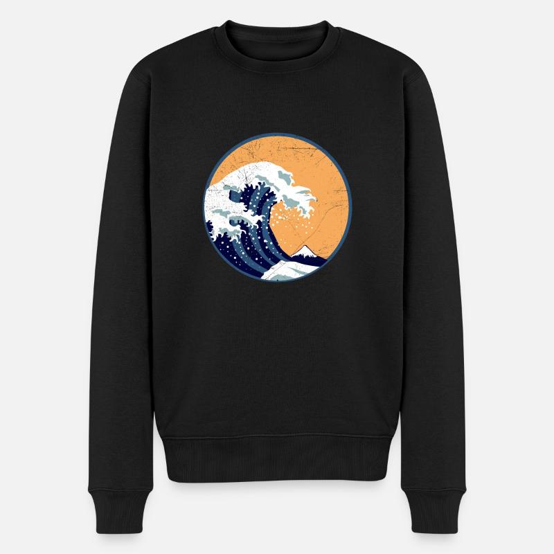 Waves La grande vague devant Kanagawa Retro Art Poison - Pull Premium bio Homme - noir