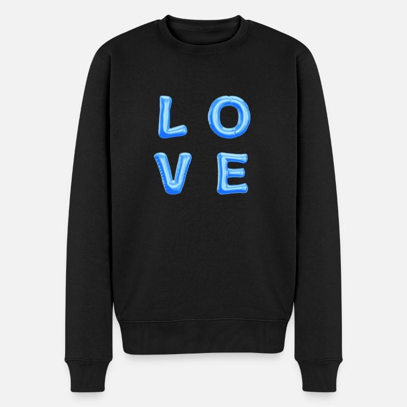 LOVE blaue Luftballons - Männer Premium Bio Pullover - Schwarz