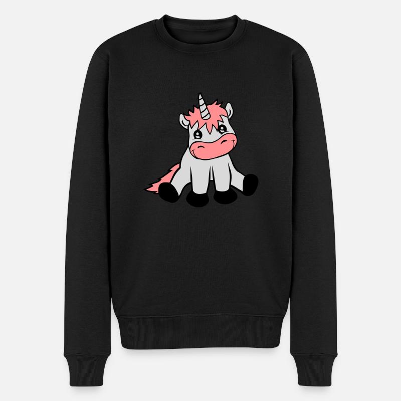 Sitzendes niedliches Einhorn - Männer Premium Bio Pullover - Schwarz