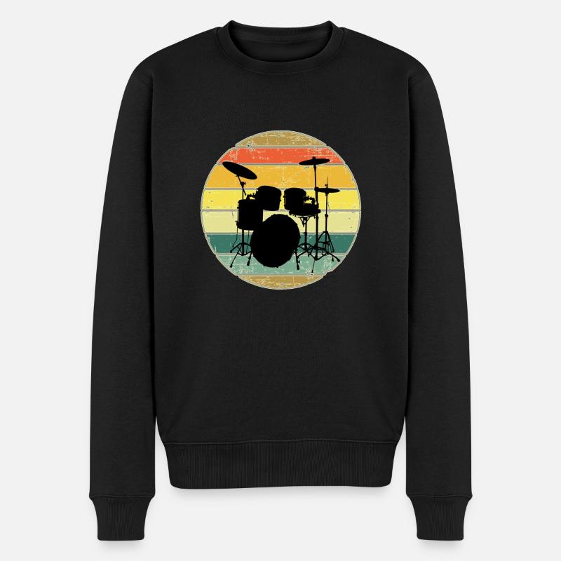 Batterie Batteur Vintage Retro Drumset - Pull Premium bio Homme - noir