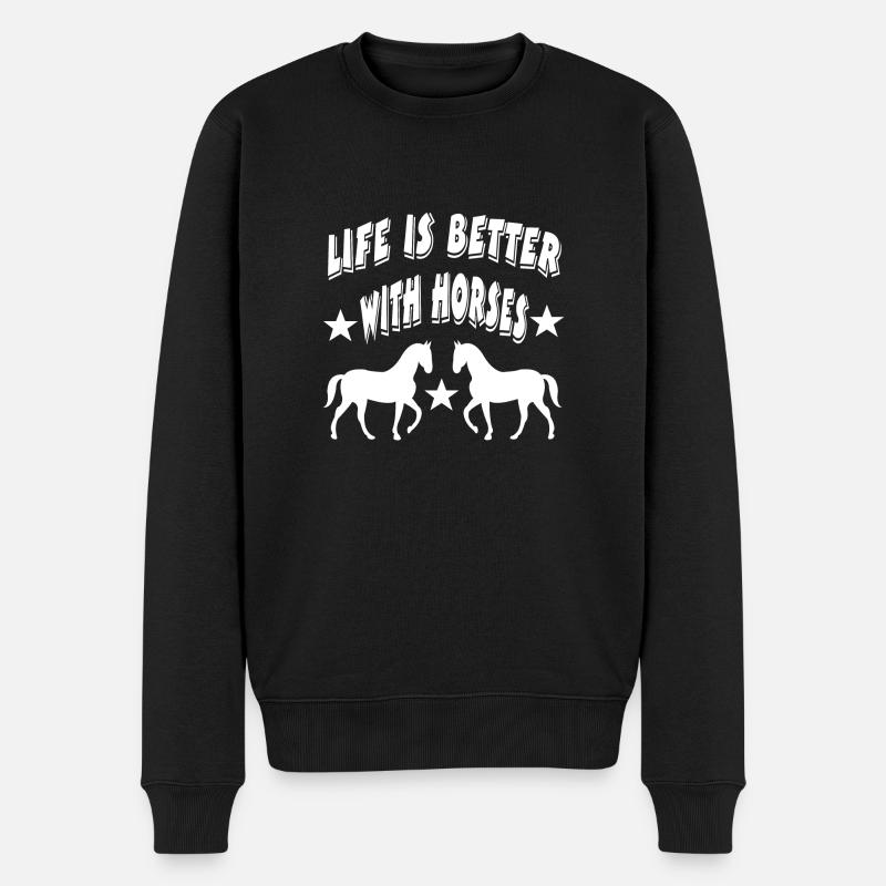 Pferde - Männer Premium Bio Pullover - Schwarz