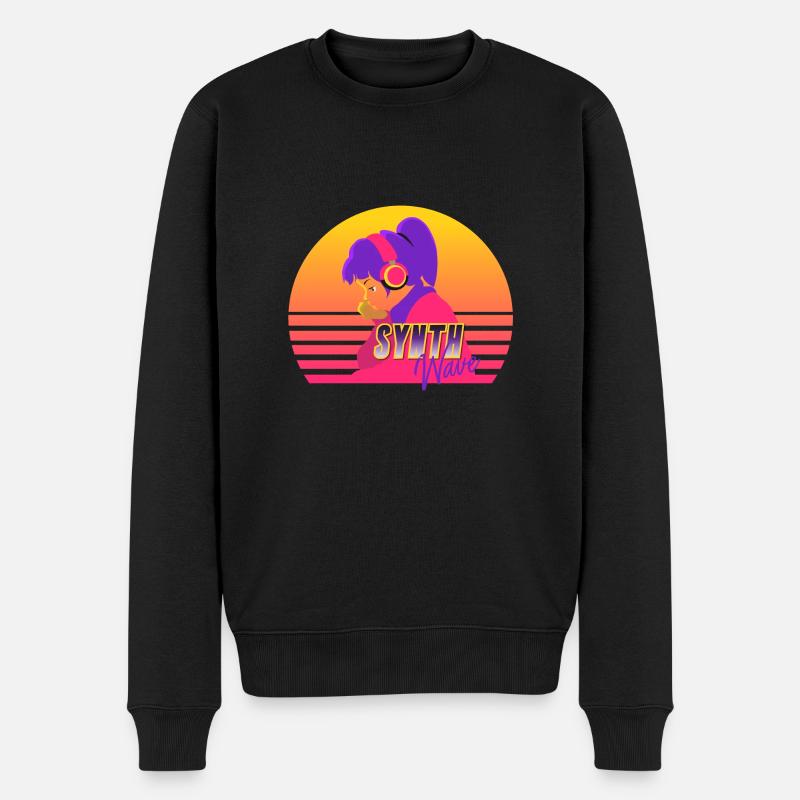 Synthwave Girl - Männer Premium Bio Pullover - Schwarz