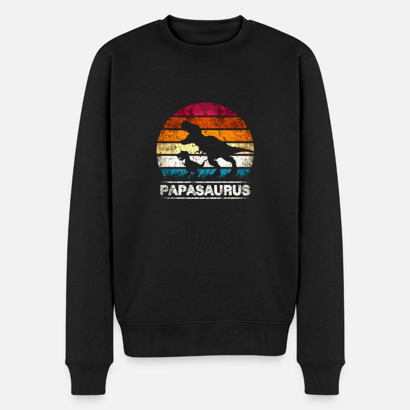 Papa Vater Papasaurus retro Vintage Vatertag - Männer Premium Bio Pullover - Schwarz