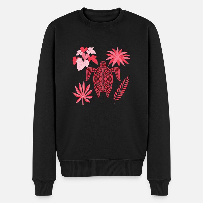tortue rouge et fleurs - Pull Premium bio Homme - noir