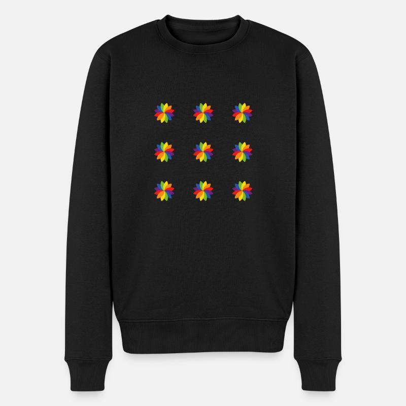Helles Regenbogenblumenmuster - Männer Premium Bio Pullover - Schwarz