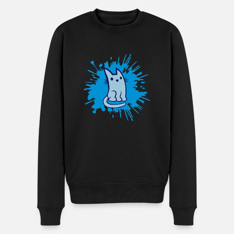Farbklecks süße Katze Comic - Männer Premium Bio Pullover - Schwarz