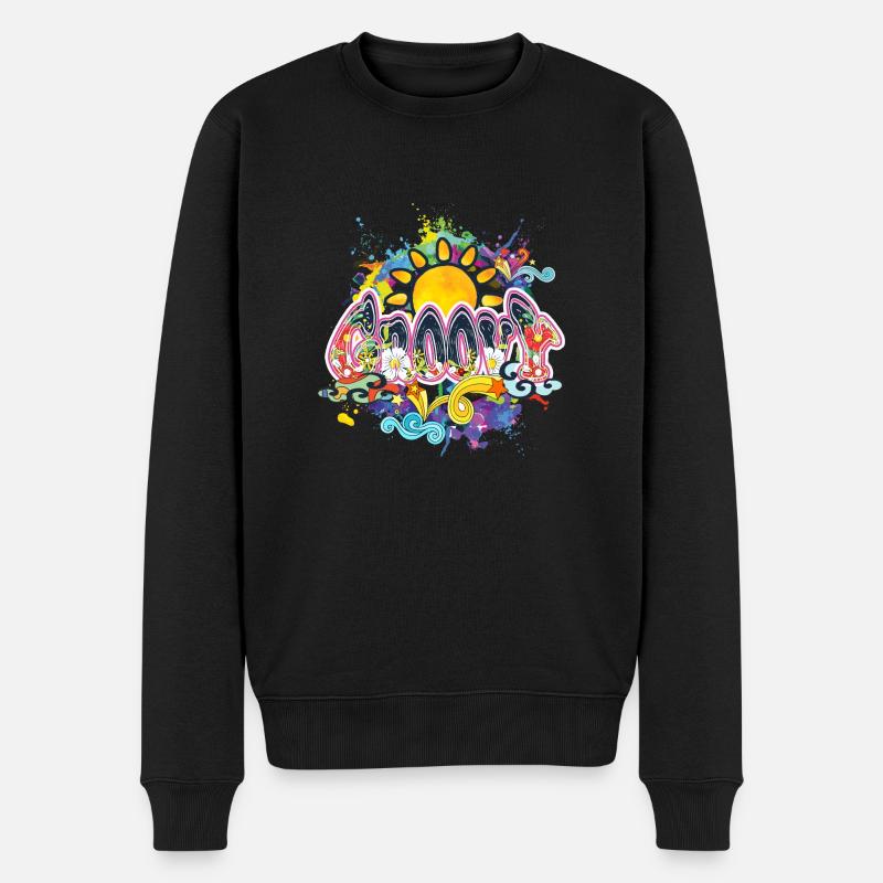 Groovy Hippie Peace Sun - Männer Premium Bio Pullover - Schwarz
