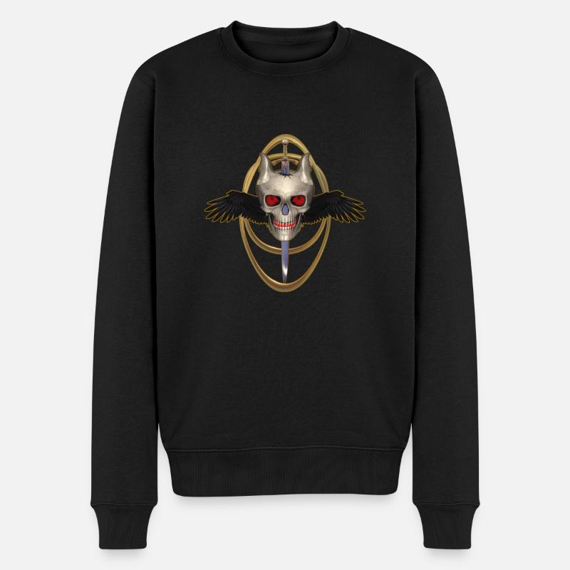 Schädel mit Schwert - Männer Premium Bio Pullover - Schwarz