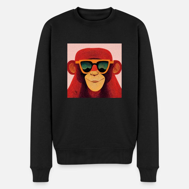 Singe rouge avec des lunettes de soleil fraîches - Pull Premium bio Homme - noir