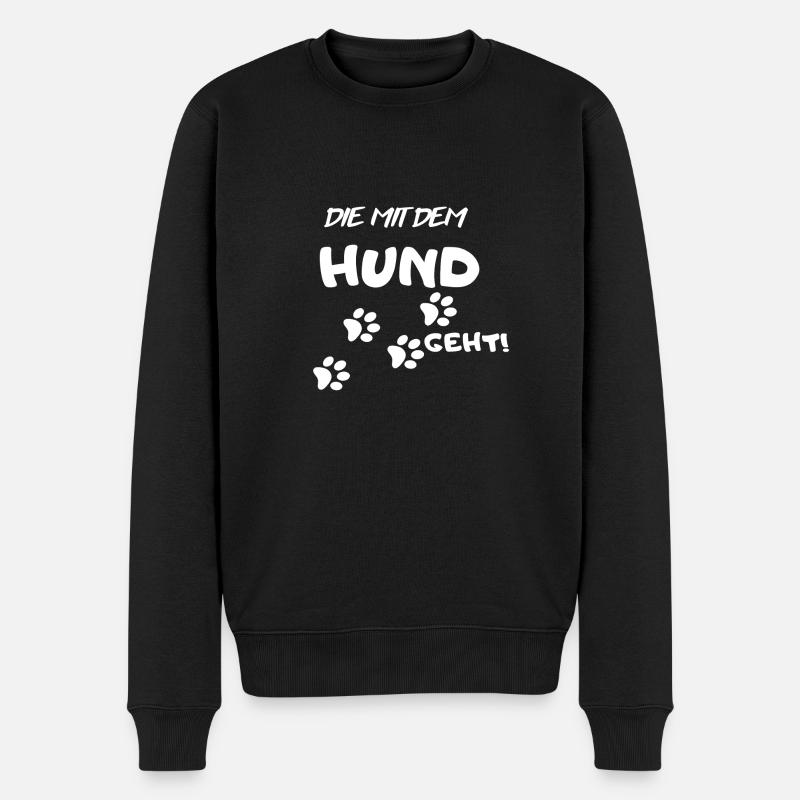 Die mit dem Hund geht - Männer Premium Bio Pullover - Schwarz