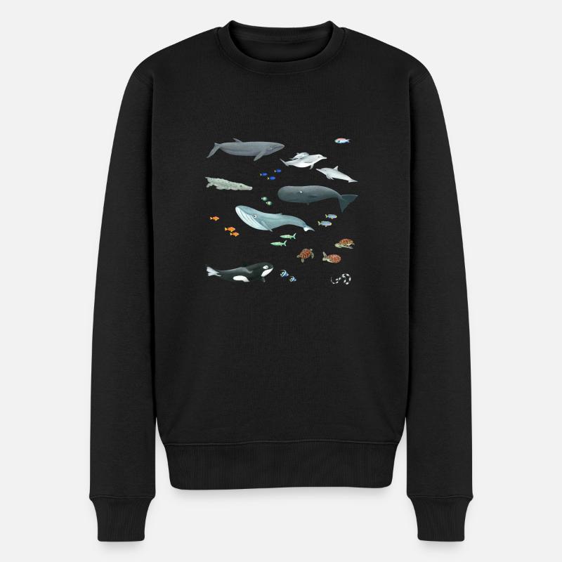 Muster mit Walen und Fischen / Unterwasserwelt - Männer Premium Bio Pullover - Schwarz
