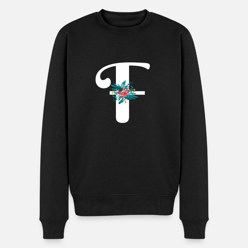 lettre F fleuris - Pull Premium bio Homme - noir