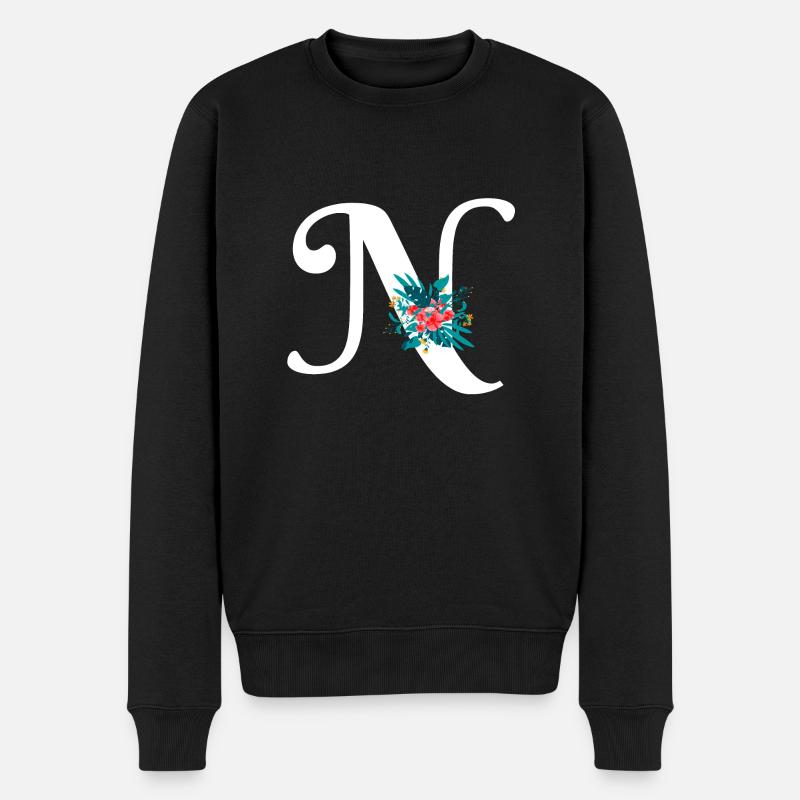 Buchstabe N geblümt - Männer Premium Bio Pullover - Schwarz