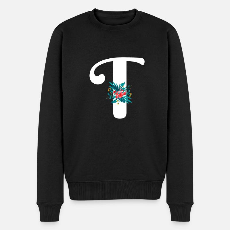 lettre T fleuris - Pull Premium bio Homme - noir