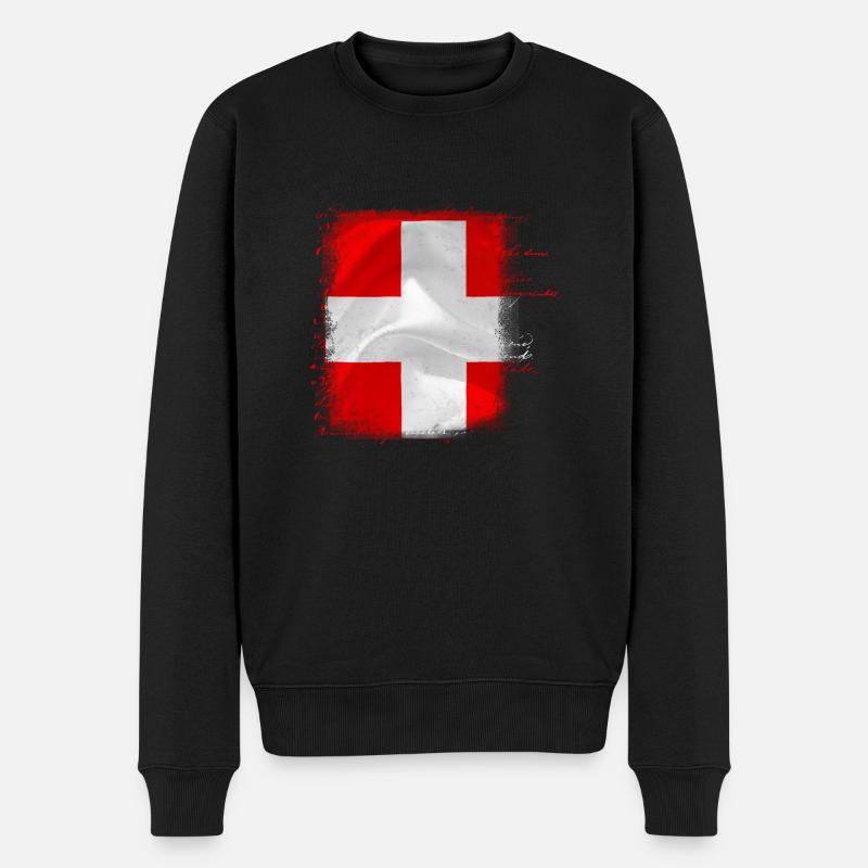 Flagge der Schweiz - Männer Premium Bio Pullover - Schwarz