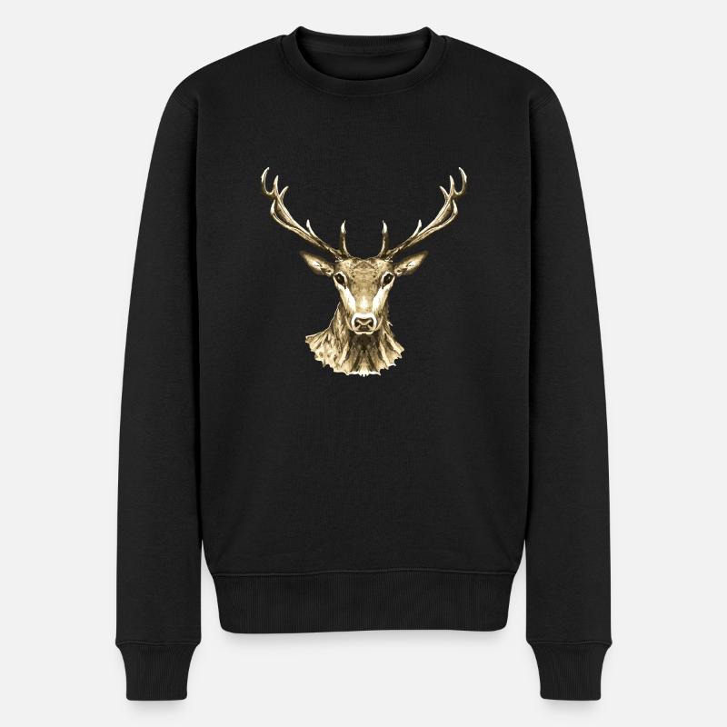 Hirsch - Männer Premium Bio Pullover - Schwarz